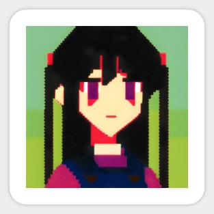 A pixel art picture of a girl with black hair with -_- Face Sticker